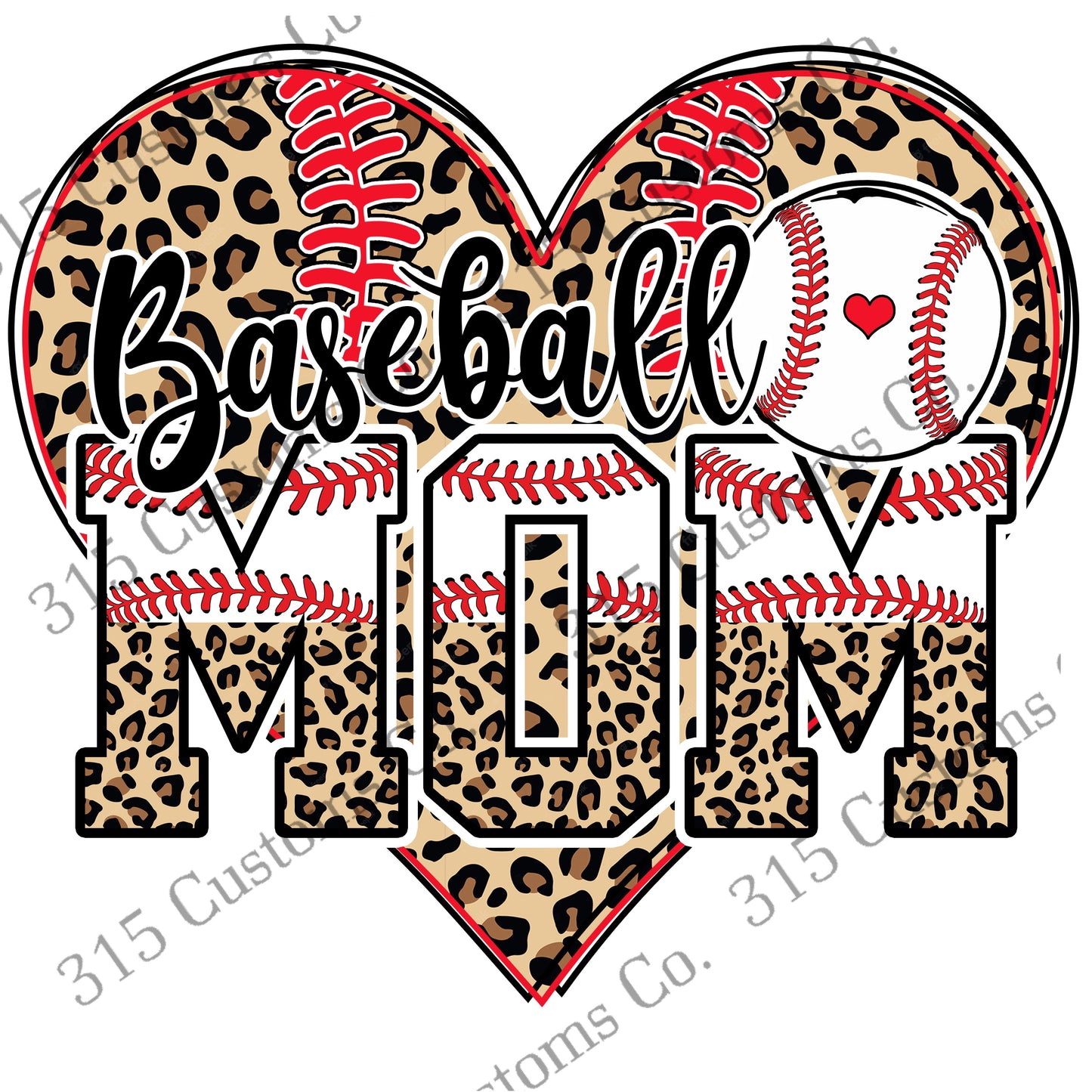Cheetah Baseball Mom Heart Transfer